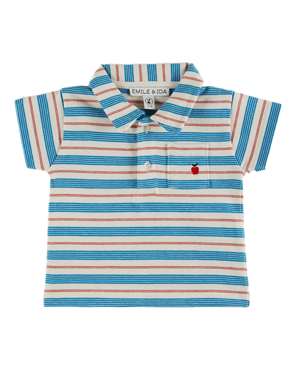 Polo coton bio rayures rouge et bleu
