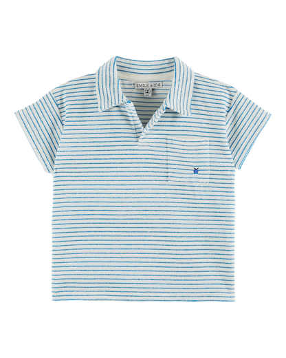Polo éponge rayures azur