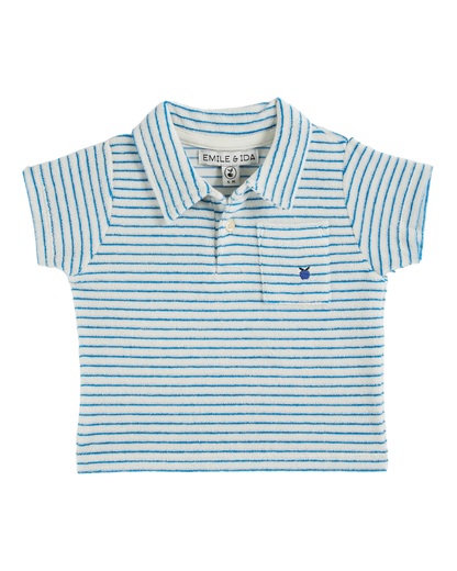 Polo éponge rayures azur