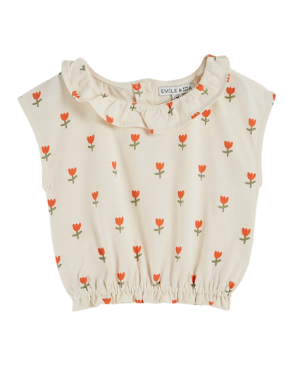 T-shirt collerette coton bio tulipe crème