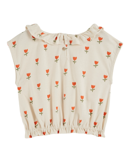 T-shirt collerette coton bio tulipe crème