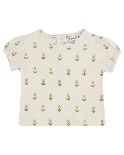 T-shirt coton bio fleurs douces écru