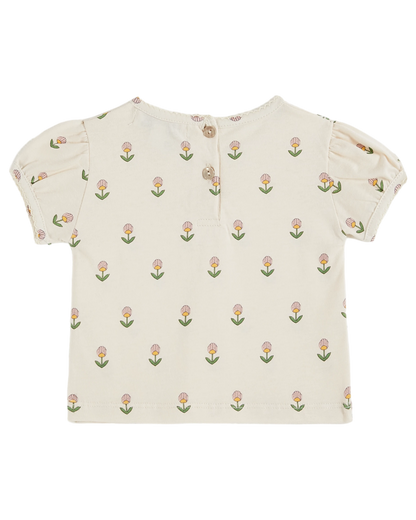 T-shirt coton bio fleurs douces écru