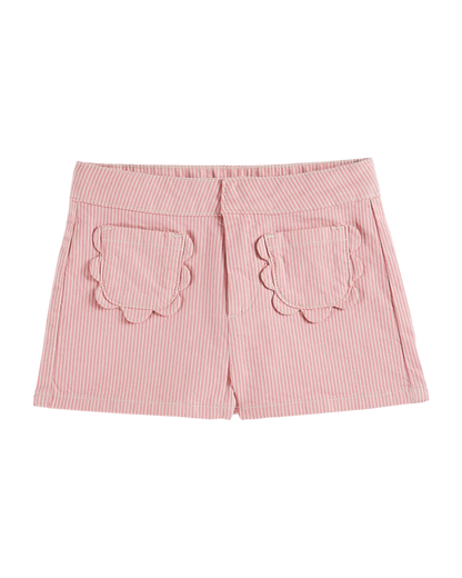 Short poches fleurs rayures rose