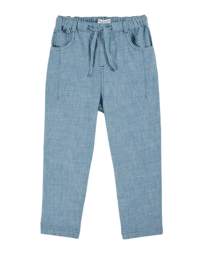 Pantalon coton et lin bleu clair