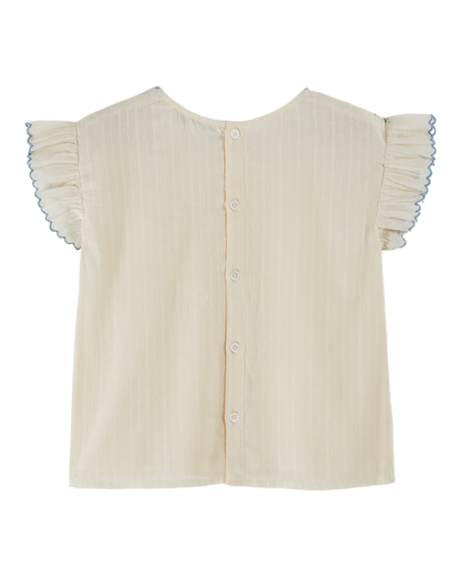 Blouse brodée smockée main écru