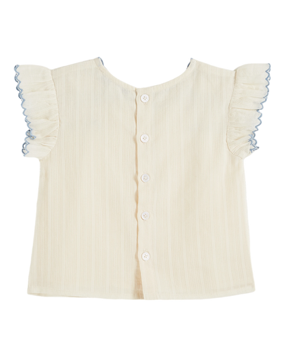 Blouse brodée smockée main écru
