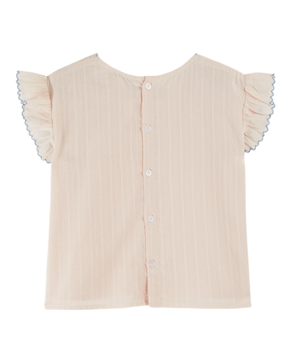 Blouse brodée smockée main rose pastel