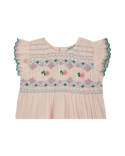 Combibloomer brodé smocké main rose pastel
