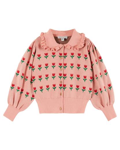 Cardigan volanté coton bio jacquard blossom