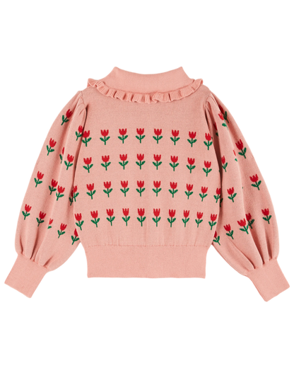 Cardigan volanté coton bio jacquard blossom