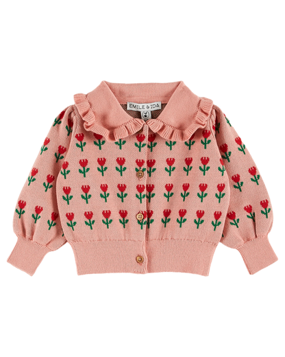Cardigan volanté coton bio jacquard blossom