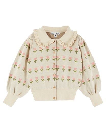 Cardigan volanté coton bio jacquard écru