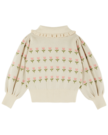 Cardigan volanté coton bio jacquard écru