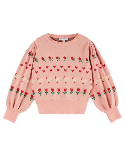 Pull coton bio jacquard blossom