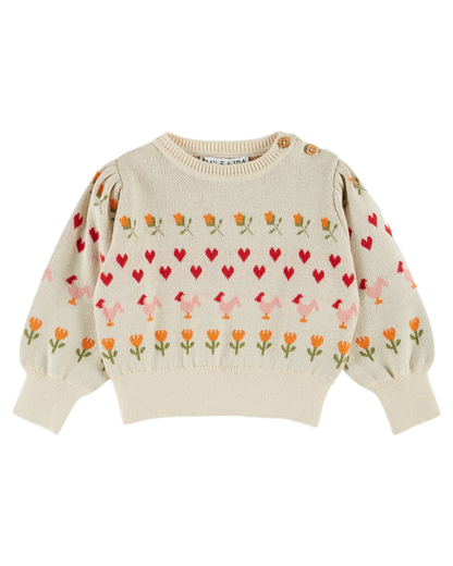Pull coton bio jacquard écru