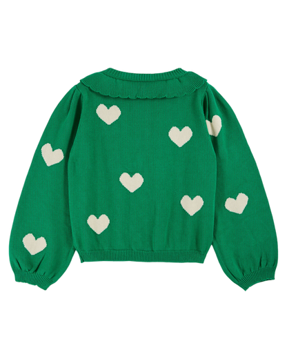 Cardigan fille coton bio coeur vert