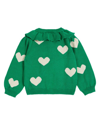 Cardigan fille coton bio coeur vert