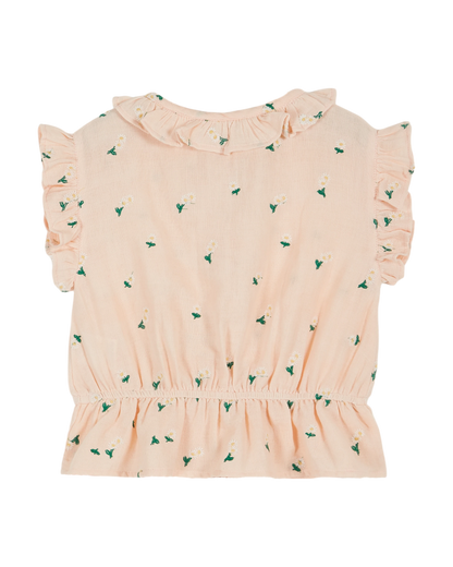 Blouse brodée à fleurs rose pastel