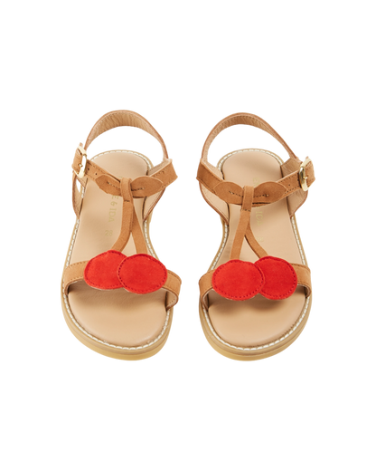 Sandales cerises rouge camel
