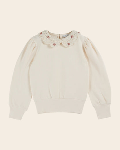 Sweat - Col crochet coton bio crème