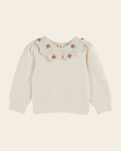 Sweat - Col crochet coton bio crème
