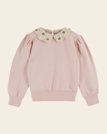 Sweat - Col crochet coton bio rose
