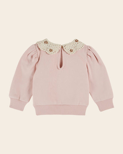 Sweat - Col crochet coton bio rose