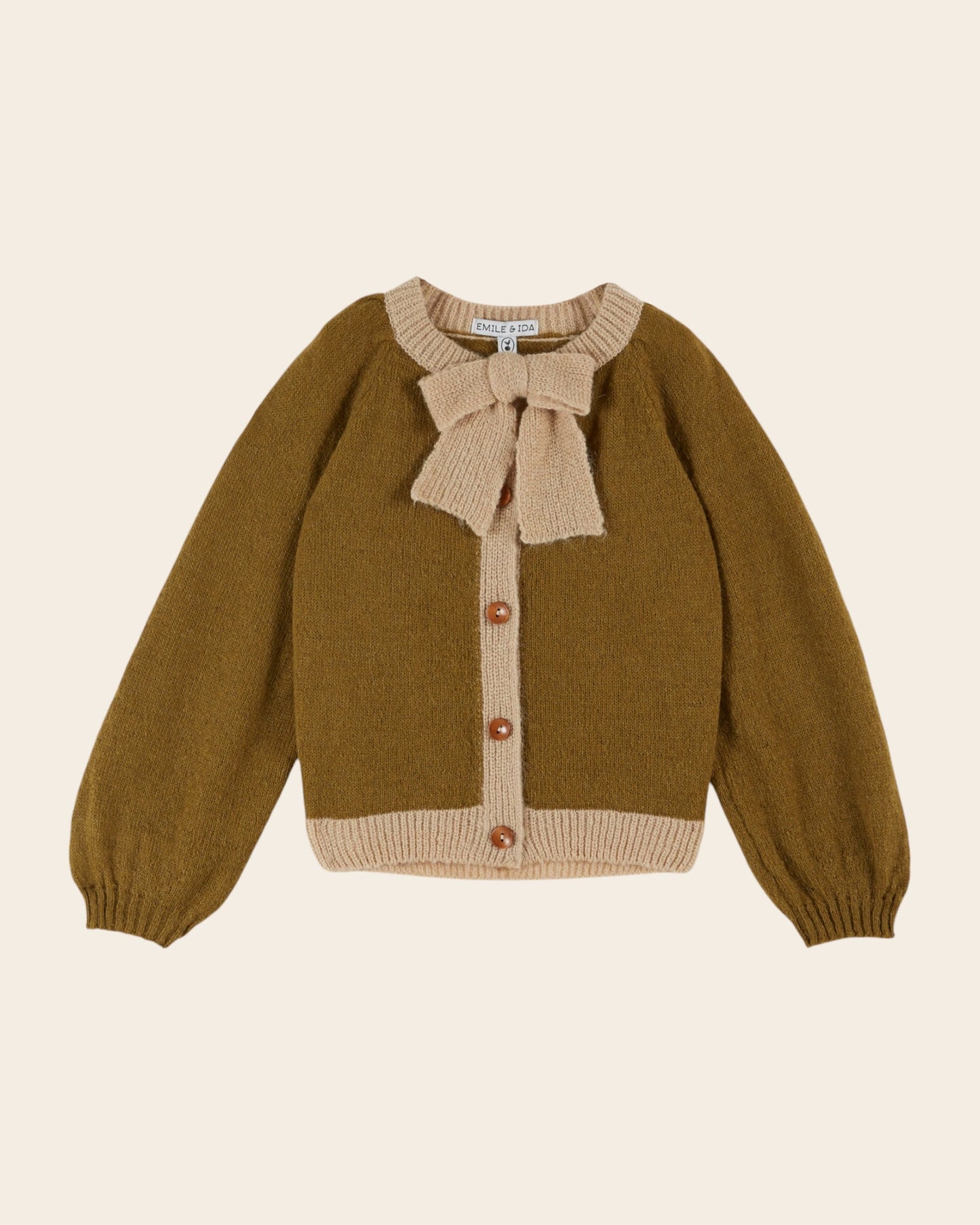 Cardigan - Col noué olive et beige