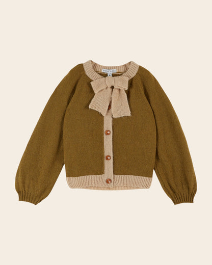 Cardigan - Col noué olive et beige