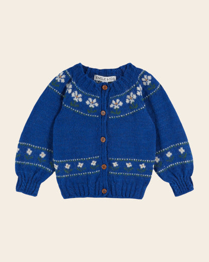 Cardigan fille - Jacquard Marguerite bleu royal