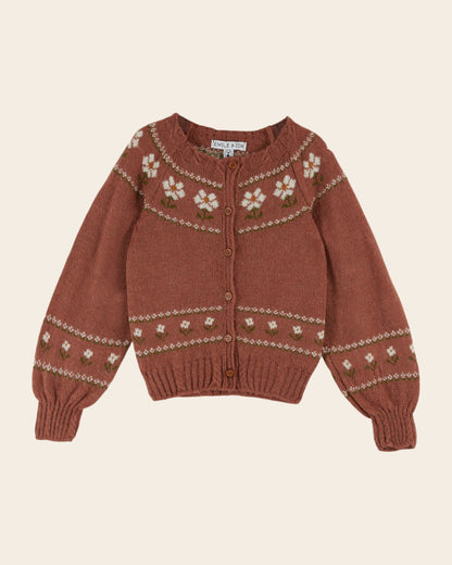 Cardigan - Jacquard Marguerite bois de rose