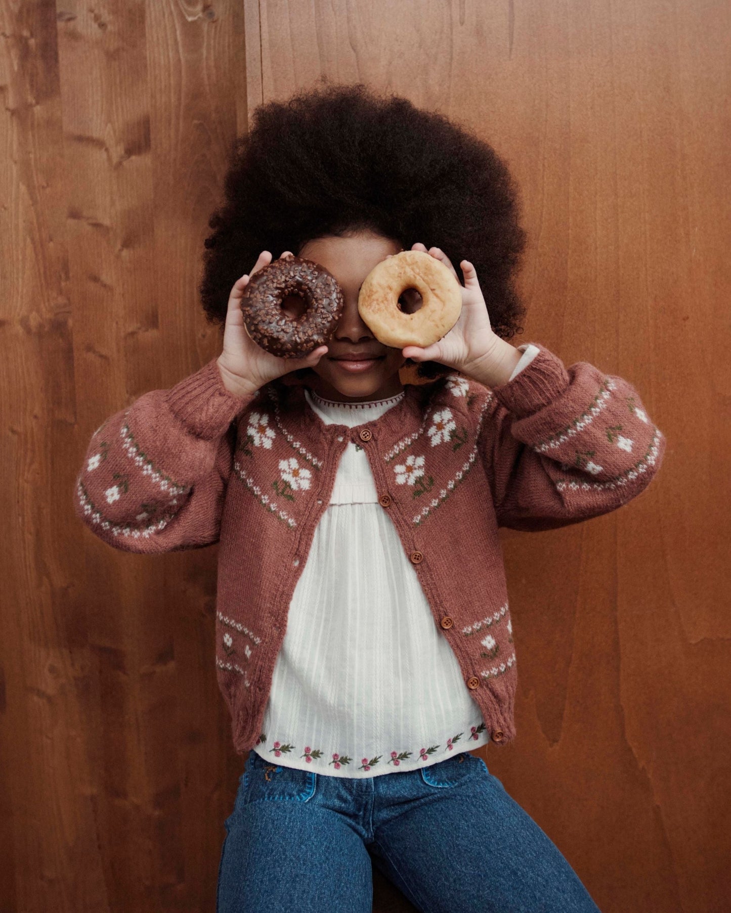 Cardigan - Jacquard Marguerite bois de rose