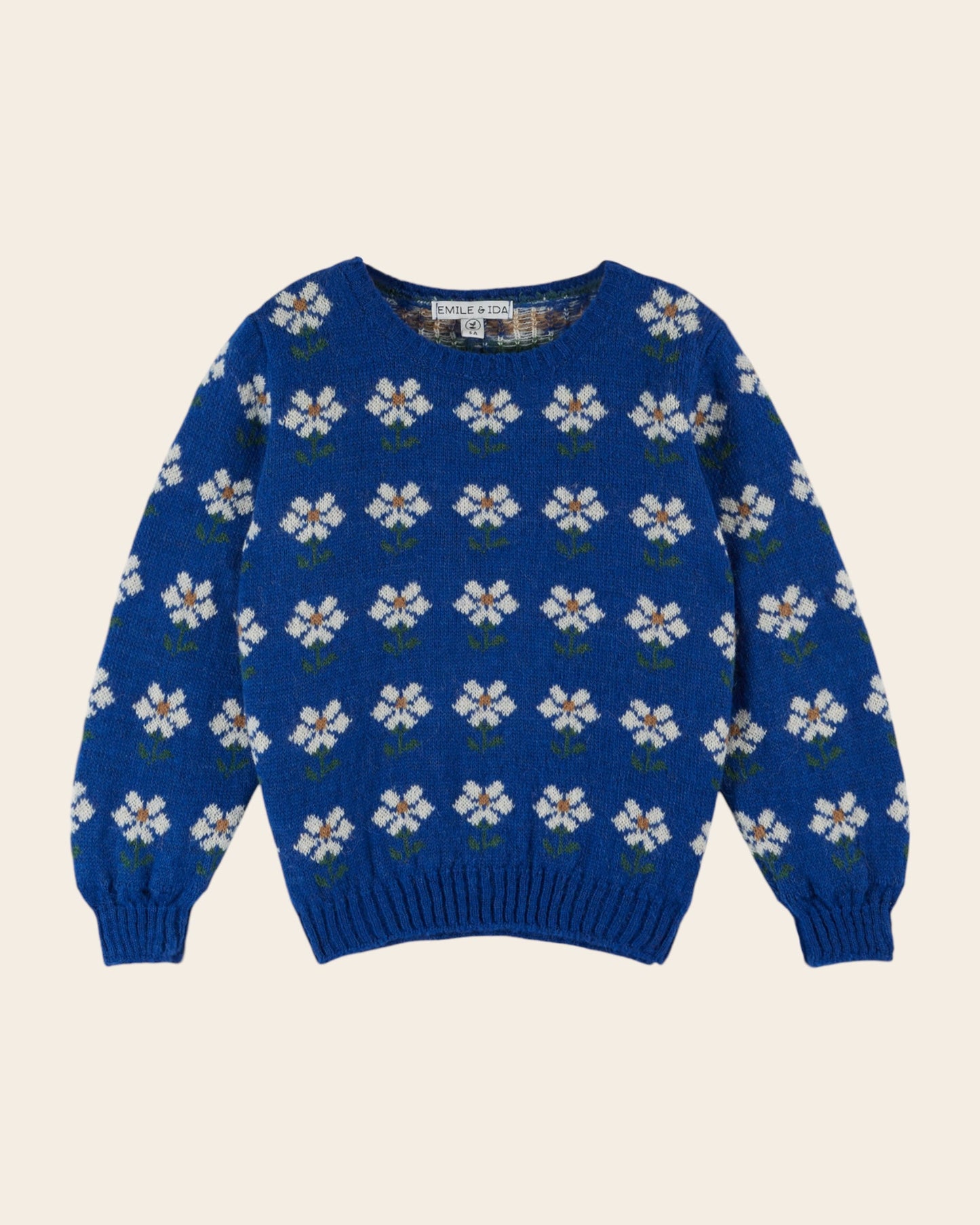 Pull fille - Jacquard marguerite bleu royal