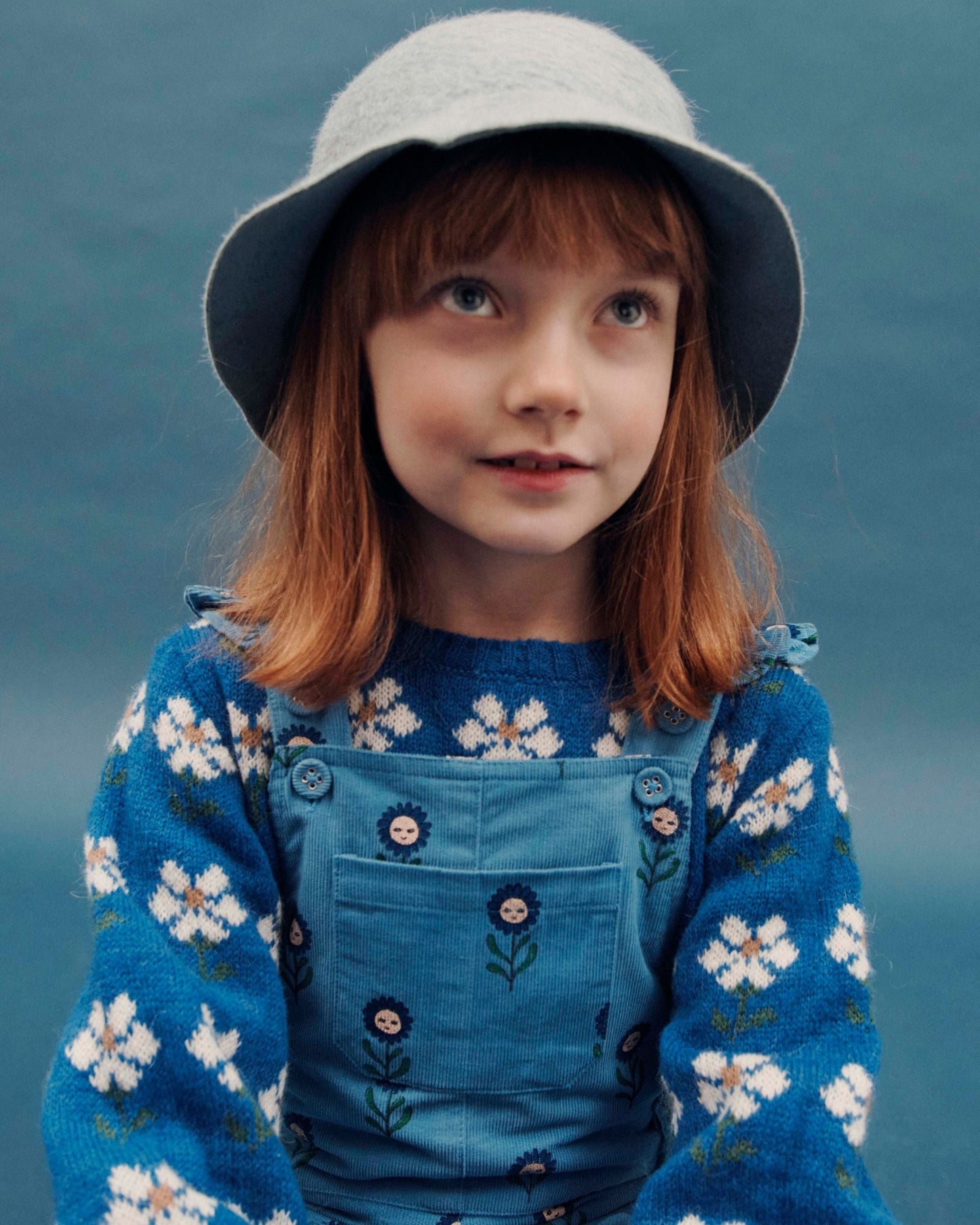 Pull fille - Jacquard marguerite bleu royal