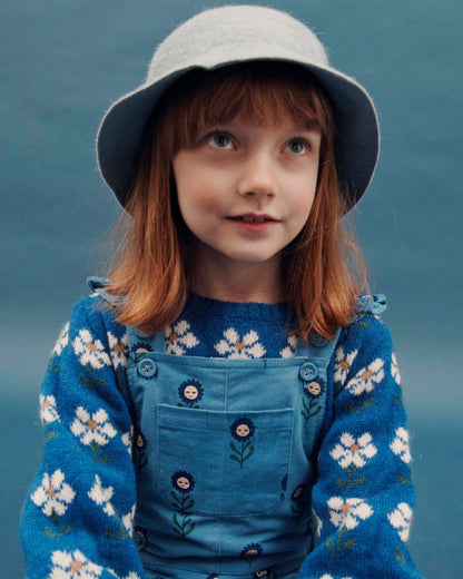 Pull fille - Jacquard marguerite bleu royal