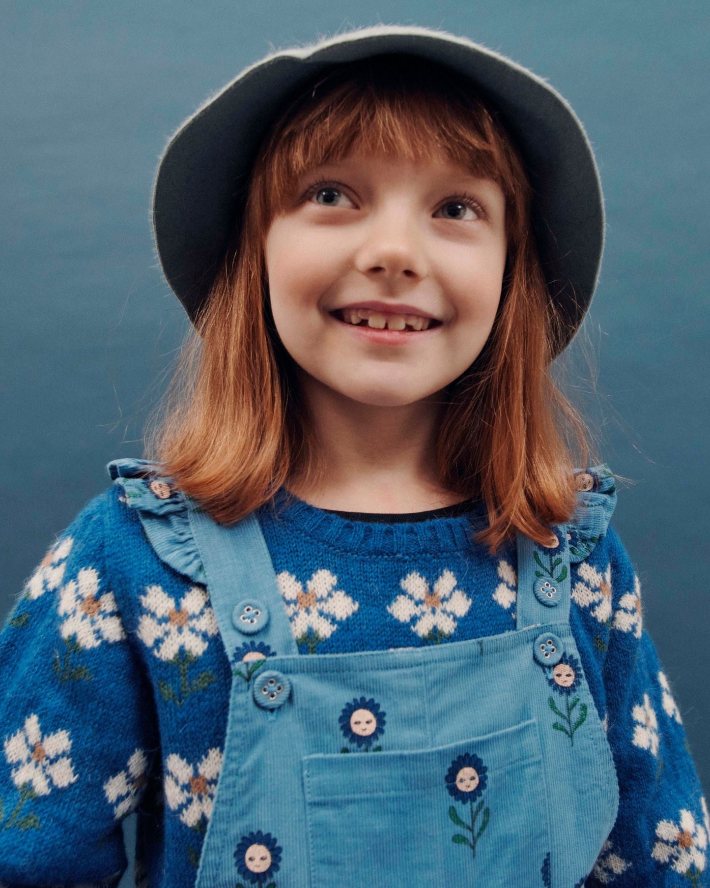 Pull fille - Jacquard marguerite bleu royal