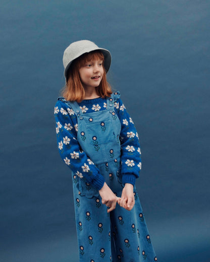 Pull fille - Jacquard marguerite bleu royal