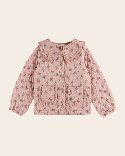 Veste - Matelassé rose à fleurs rouges