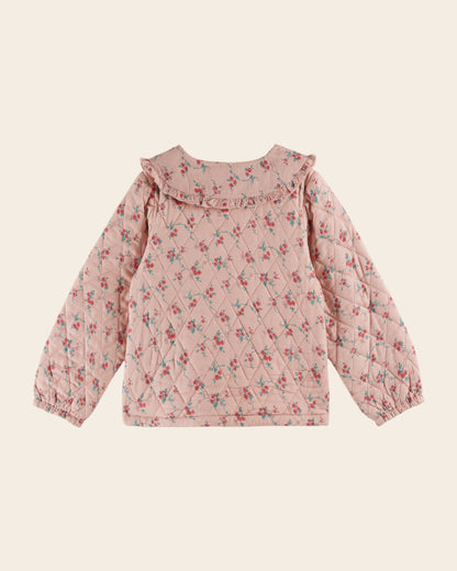 Veste - Matelassé rose à fleurs rouges