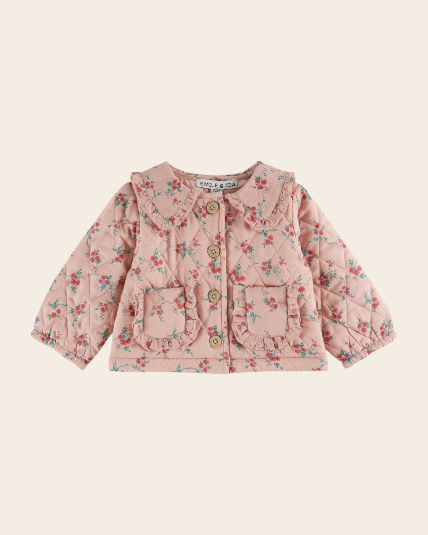 Veste - Matelassé rose à fleurs rouges