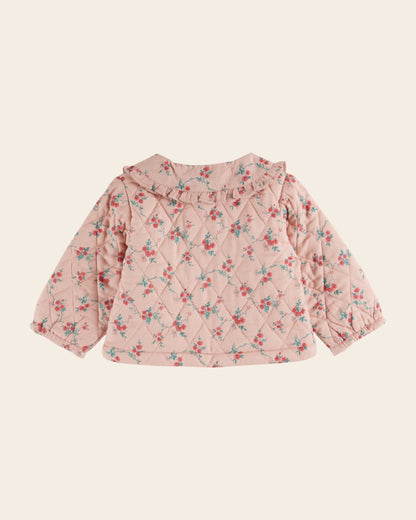 Veste - Matelassé rose à fleurs rouges