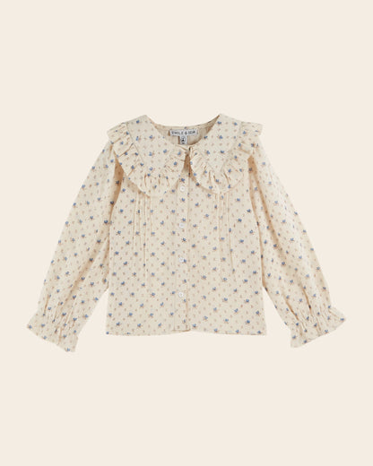Blouse - Écru à fleurs bleues
