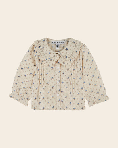 Blouse - Écru à fleurs bleues