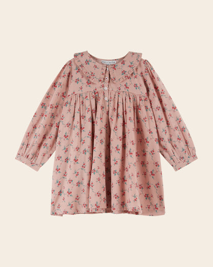Robe - Ample rose à fleurs rouges