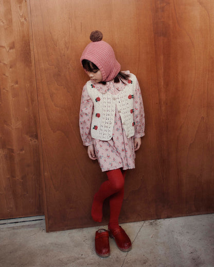 Robe - Ample rose à fleurs rouges
