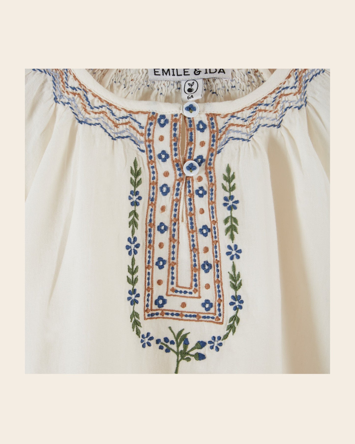 Blouse - Fille brodé ethnique écru