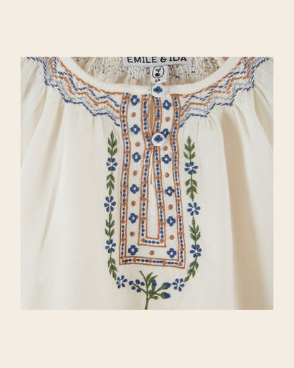 Blouse - Fille brodé ethnique écru