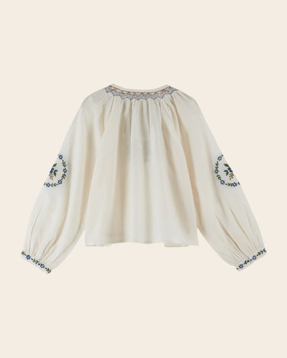 Blouse - Fille brodé ethnique écru
