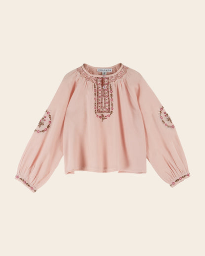 Blouse - Fille brodée ethnique rose